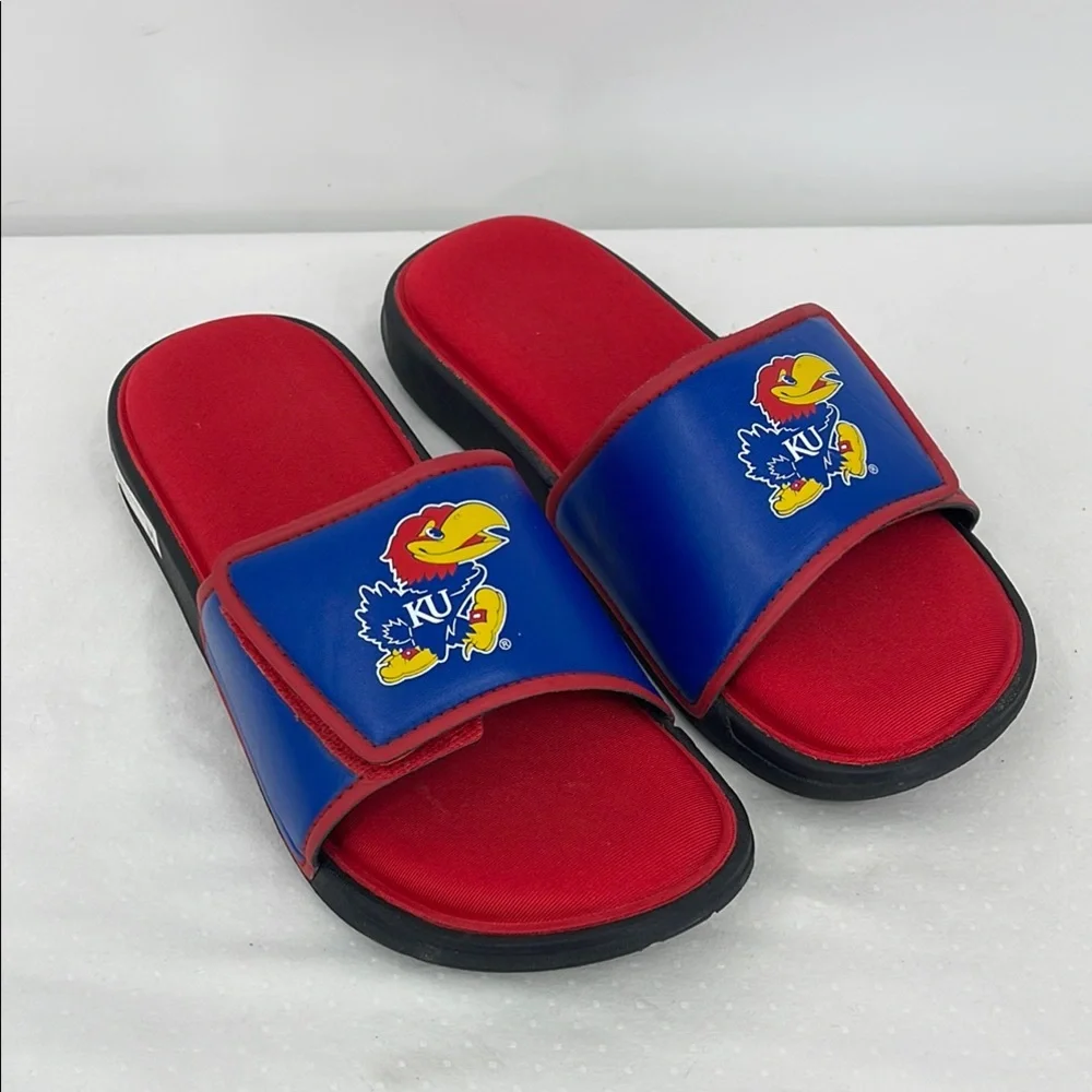 KU MENS SIZE 9-10 Red and Blue Slide Sandals